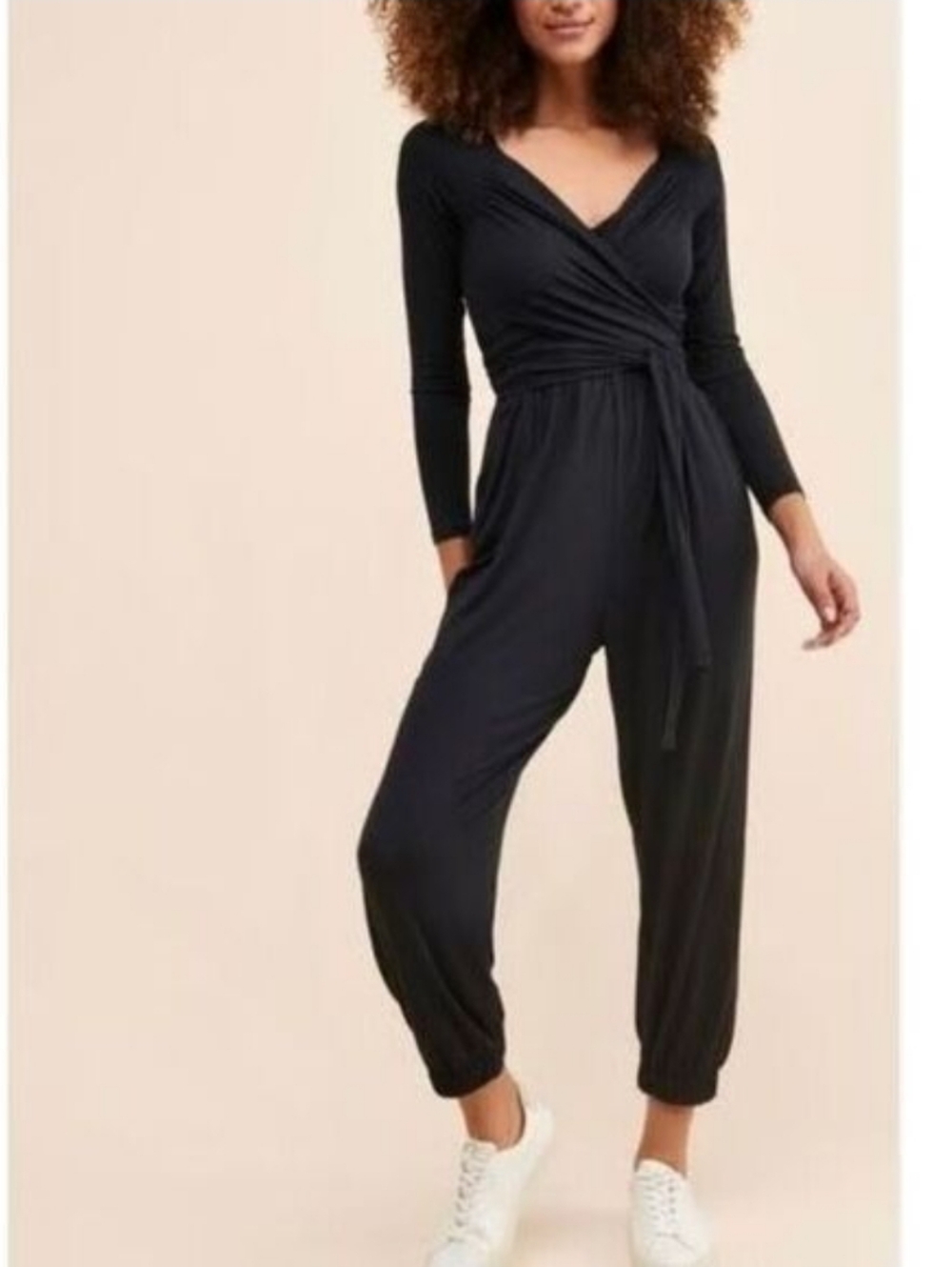 Anthropologie Daily Practice Robi Wrap Jumpsuit Women's Size Small Black Jogger